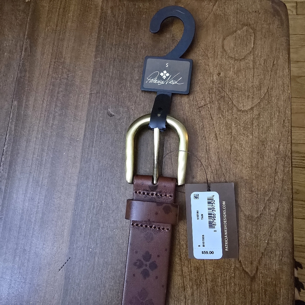 Patricia Nash Brown Leather Belt with Gold Buckle